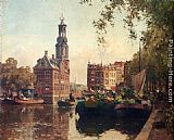 Cornelis Vreedenburgh The Flowermarket On The Singel, Amsterdam, With The Munttoren Beyond painting